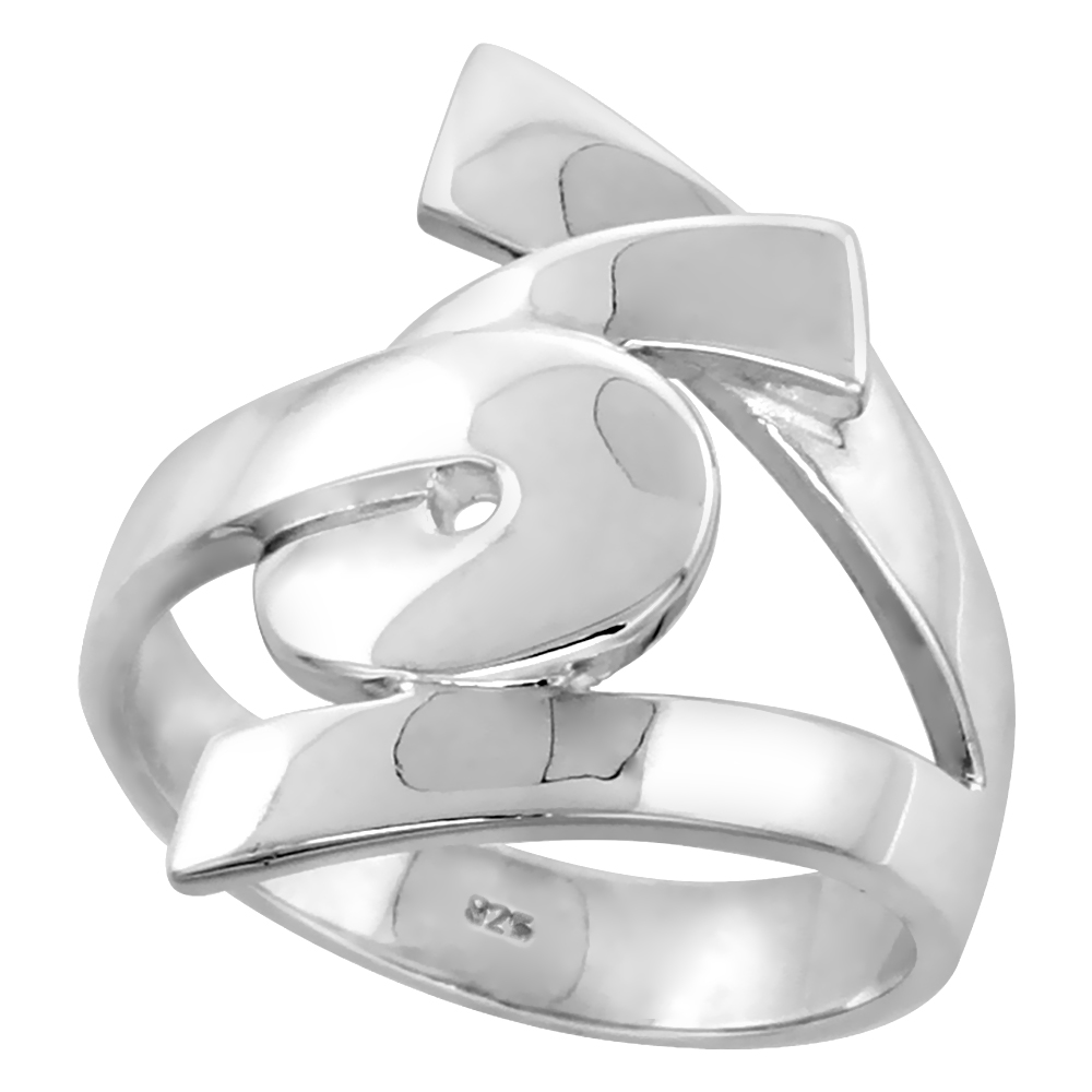 Sterling Silver Swirl Fork Ring for Women Flawless finish 7/8 inch wide sizes 6 to 10