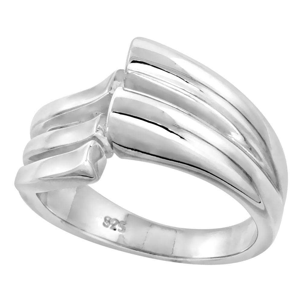 Sterling Silver Wavy Fork Ring for Women Flawless finish 1/2 inch wide sizes 6 to 10