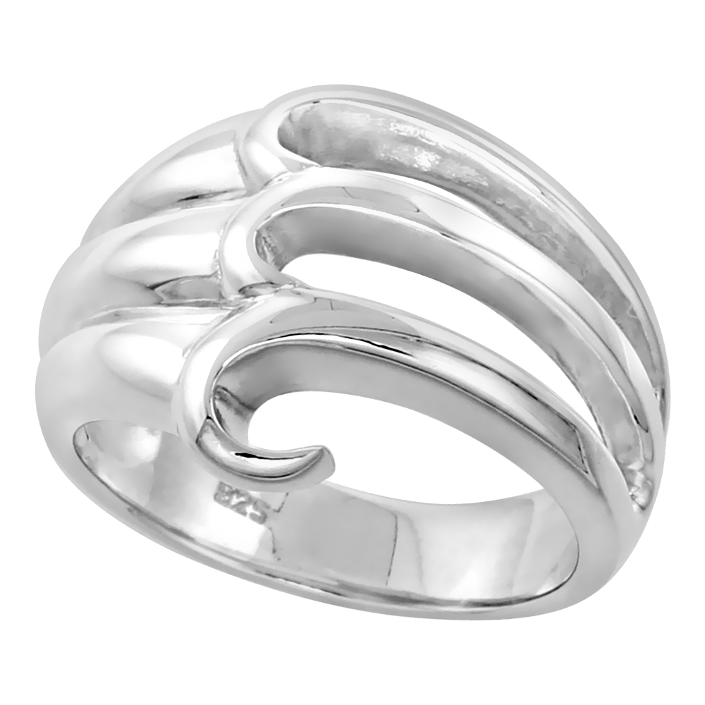 Sterling Silver Wave Ring for Women Flawless finish 3/4 inch wide sizes 6 to 10