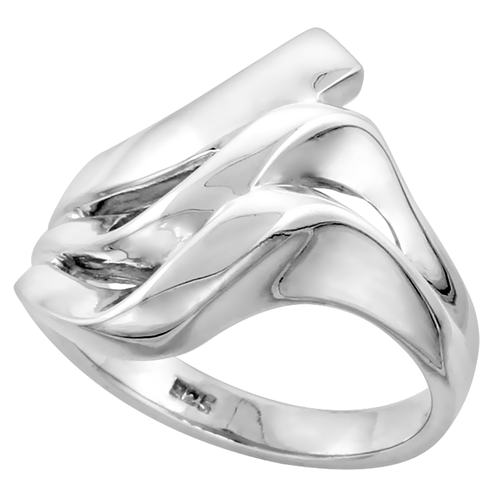 Sterling Silver Wavy Ribbon Ring for Women Flawless finish 3/4 inch wide sizes 6 to 10