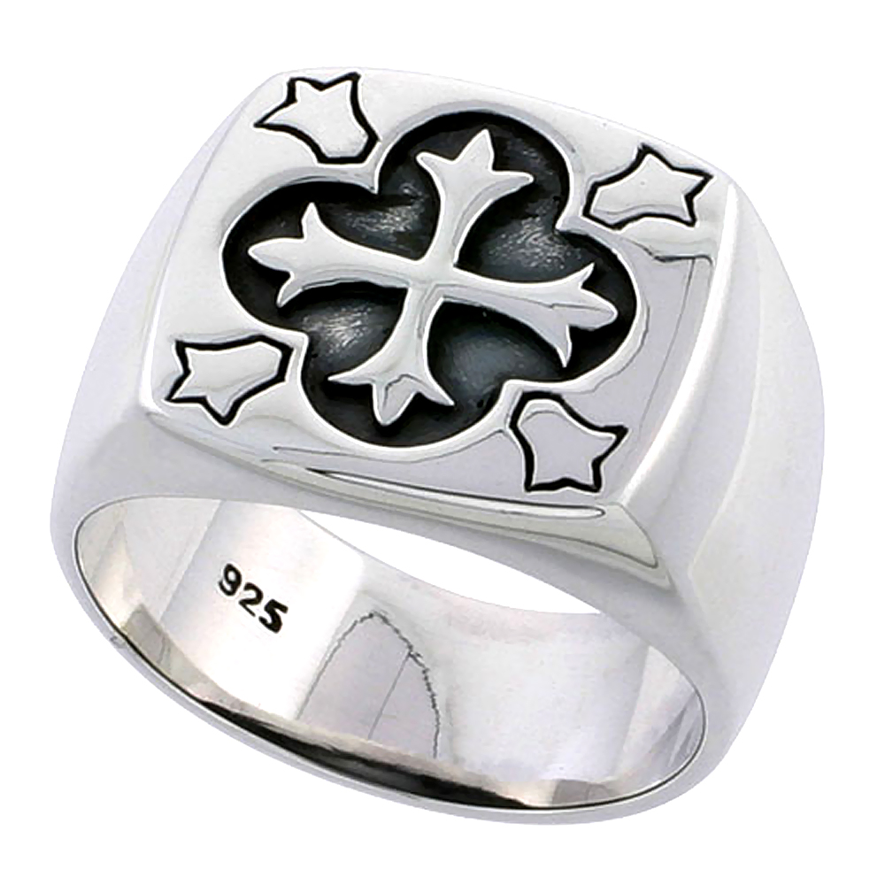 Sterling Silver Patonce Cross Ring for Men Flawless Finish, 5/8 inch wide, sizes 9 to 14