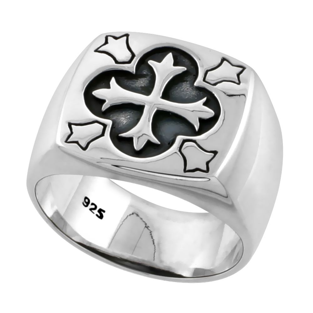 Sterling Silver Patonce Cross Ring for Men Flawless Finish 5/8 inch wide sizes 9 to 14