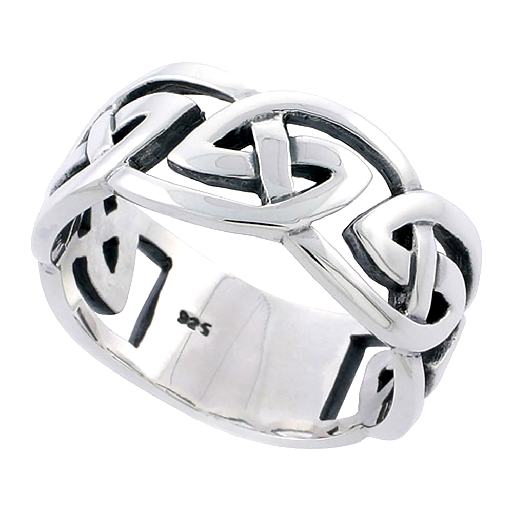 Gents Sterling Silver Celtic Knot Wedding Band Ring Flawless Finish 3/8 inch wide, sizes 9 to 14