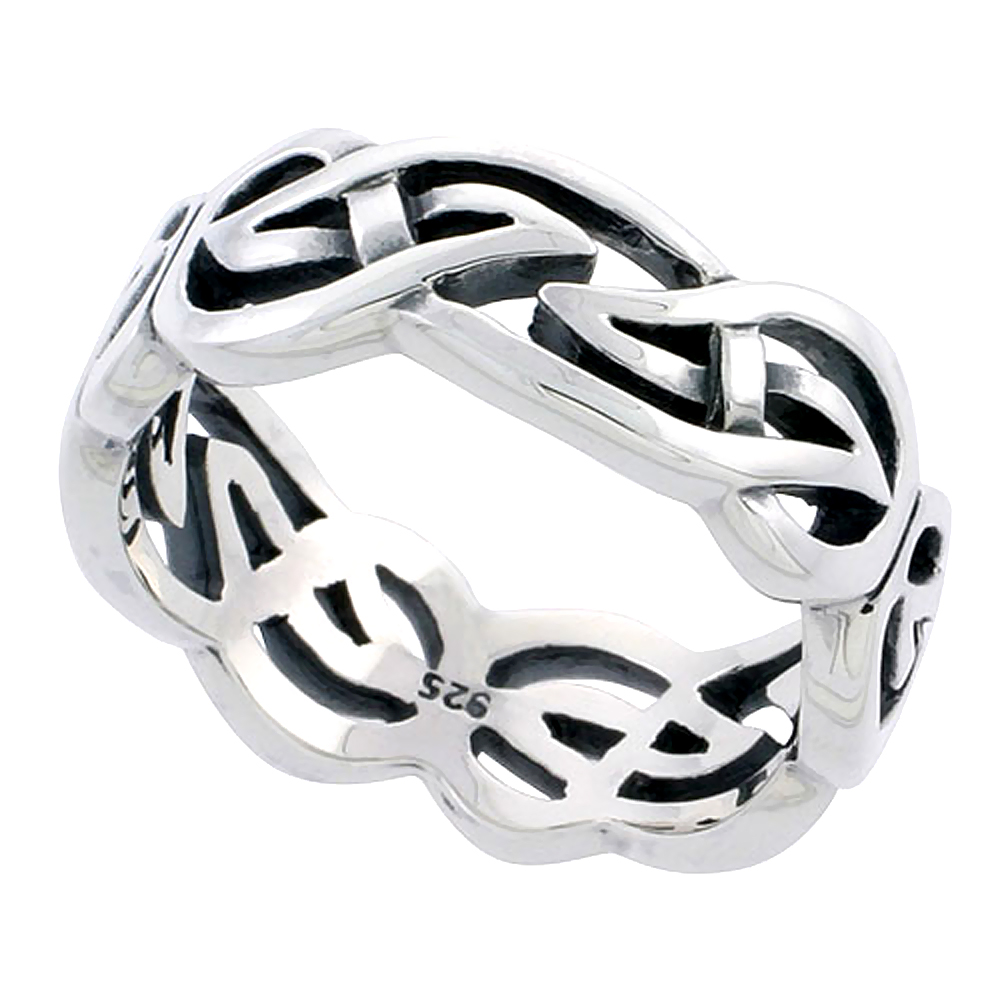 Gents Sterling Silver Celtic Knot Wedding Band Ring Flawless Finish 5/16 inch wide, sizes 9 to 14