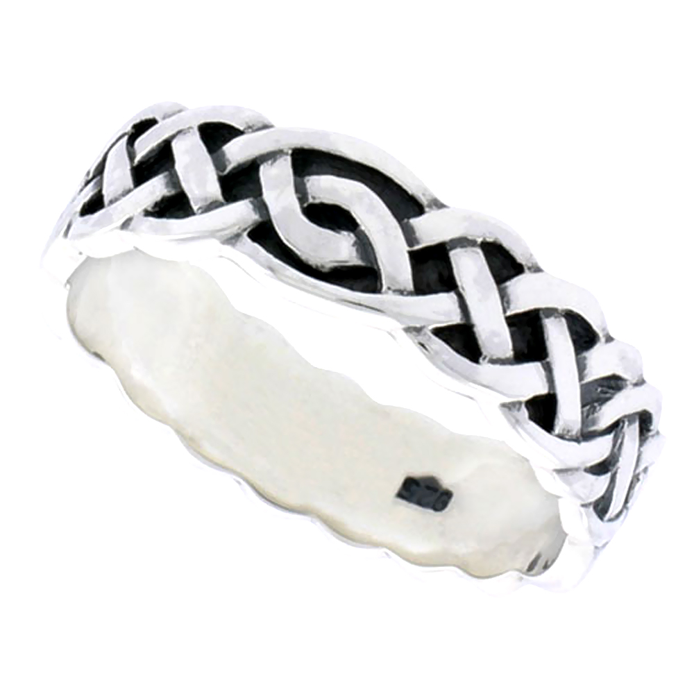 Gents Sterling Silver Celtic Knot work Interlace Ring Flawless finish 1/4 inch wide, sizes 9 to 14