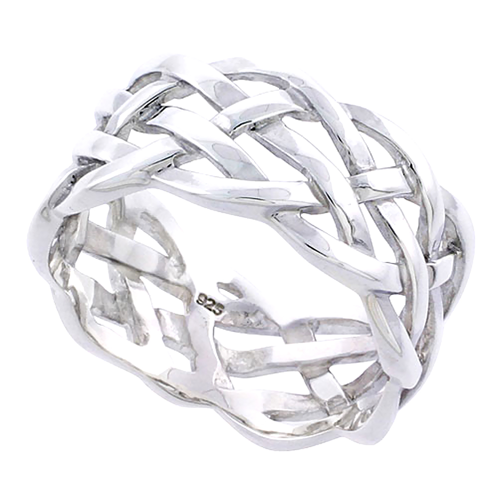 Sterling Silver Woven Wedding Ring for Him and Her Flawless finish 1/2 inch wide, sizes 6 to 14