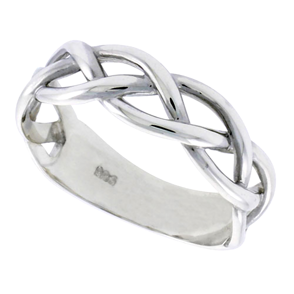 Sterling Silver Nautical Braided Wedding Band for Him and Her Ring Flawless finish 3/8 inch wide, sizes 6 to 14