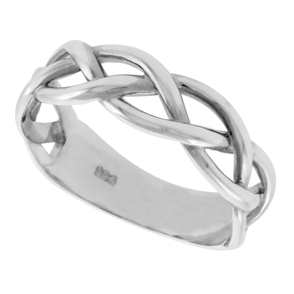 Sterling Silver Nautical Braided Wedding Band for Him and Her Ring for Women Flawless finish 3/8 inch wide sizes 6 to 14