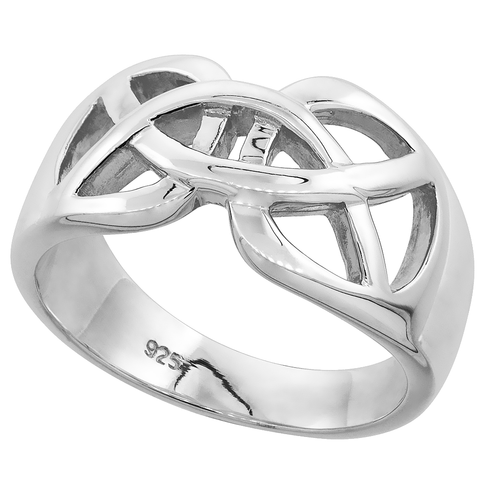 Gents Sterling Silver Celtic Knot cut-out Wedding Ring for Him and Her Flawless finish 1/2 inch wide, sizes 9 to 14