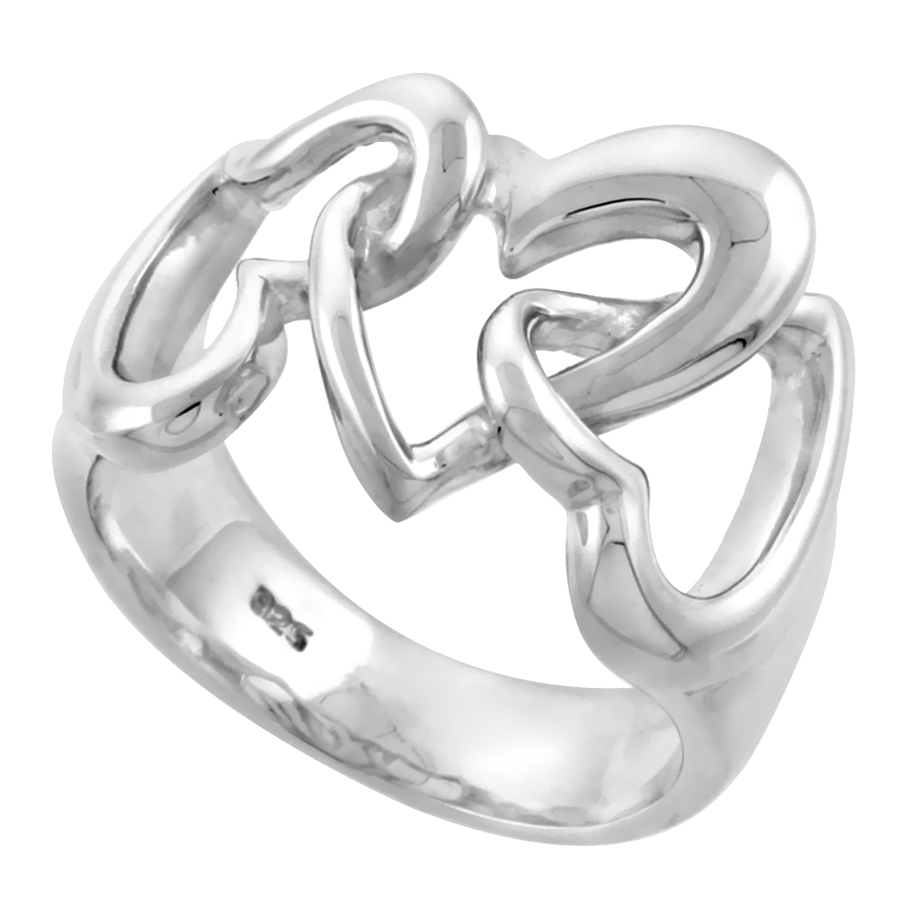 Sterling Silver linked Hearts Ring for Women Flawless finish 9/16 inch wide