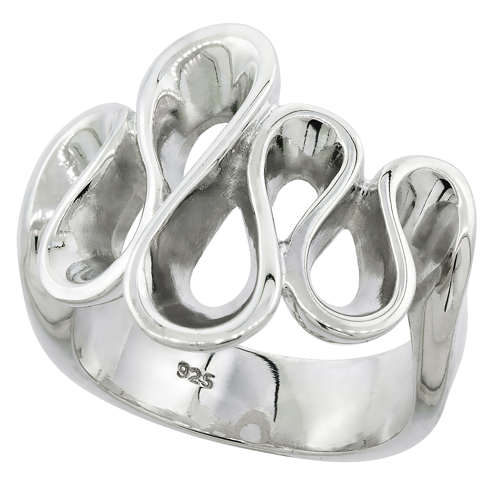 Sterling Silver S Waves Ring for Women Flawless finish 3/4 inch wide