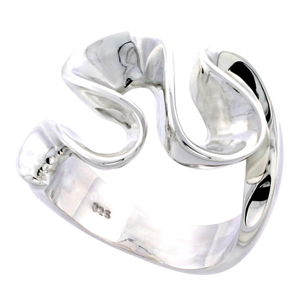 Sterling Silver Sideway Waves Ring Flawless finish 5/8 inch wide