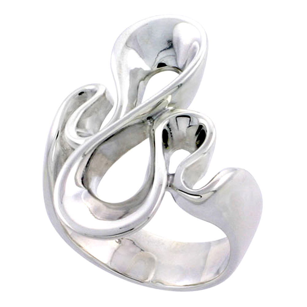 Sterling Silver Long S Waves Ring Flawless finish 1 1/16 inch wide