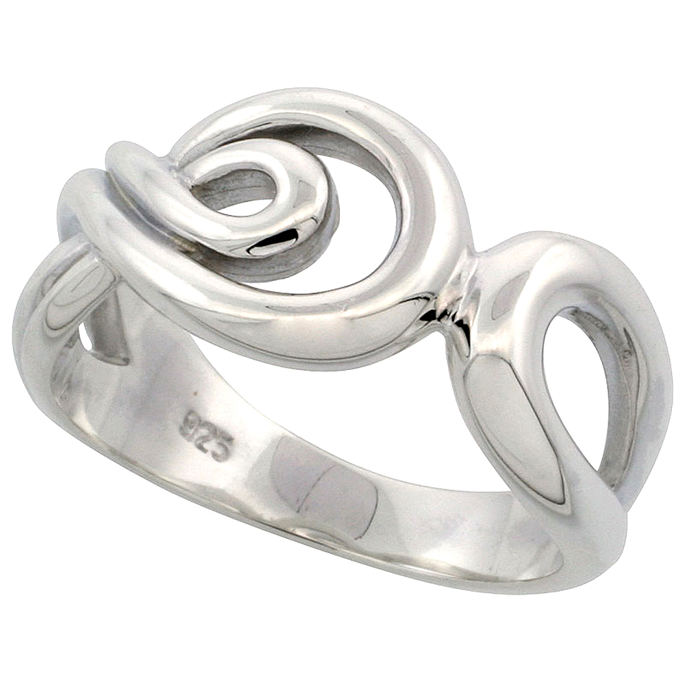 Sterling Silver Ribbons Ring for Women Flawless finish 3/8 inch wide
