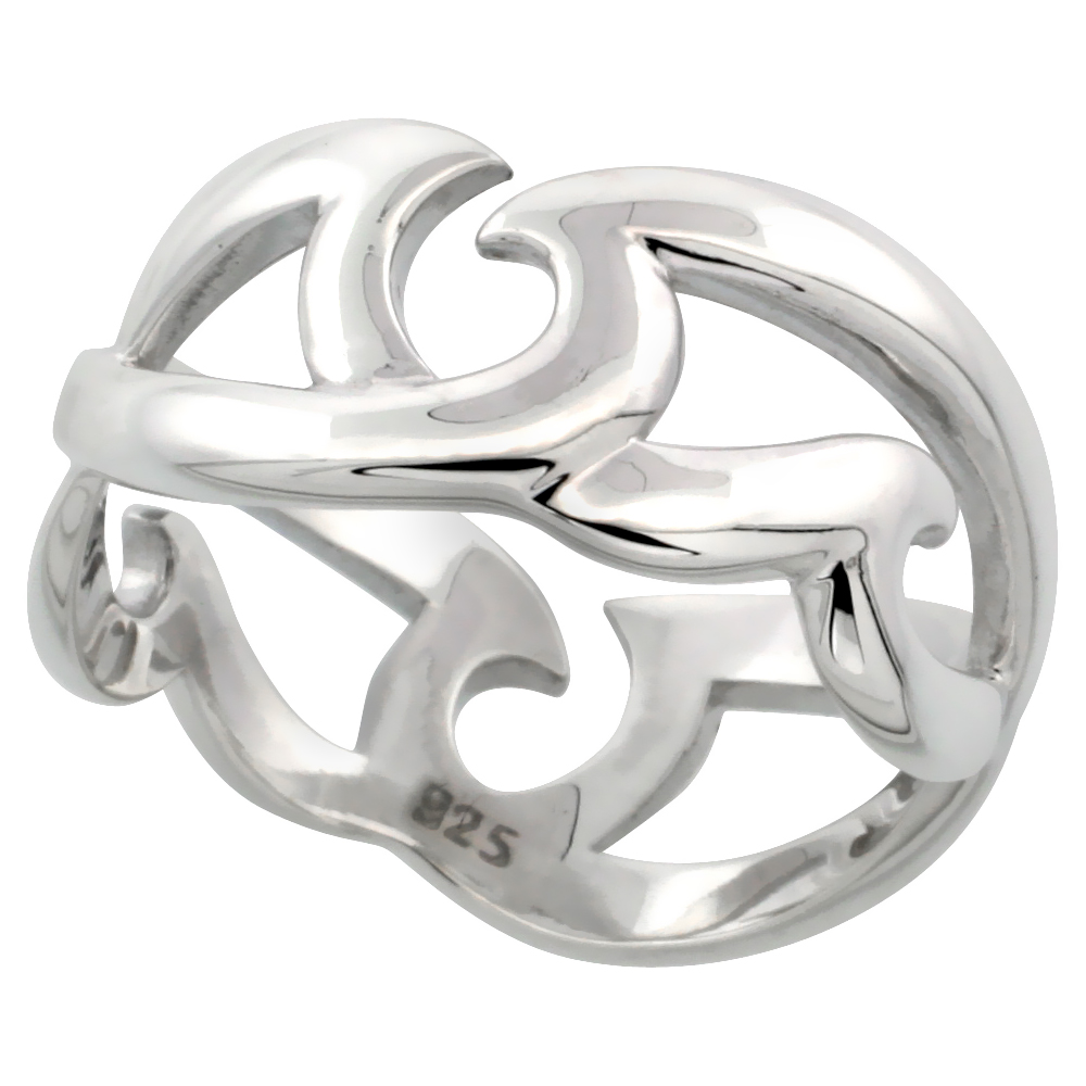 Sterling Silver Tribal Wave Ring for Women Cut out Pattern Flawless finish 3/8 inch wide