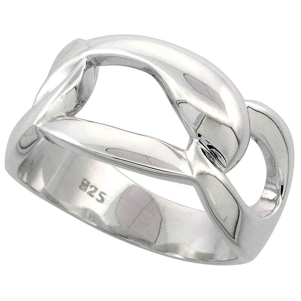 Sterling Silver Long Link Chain Ring for Women Flawless Finish 1/2 inch wide