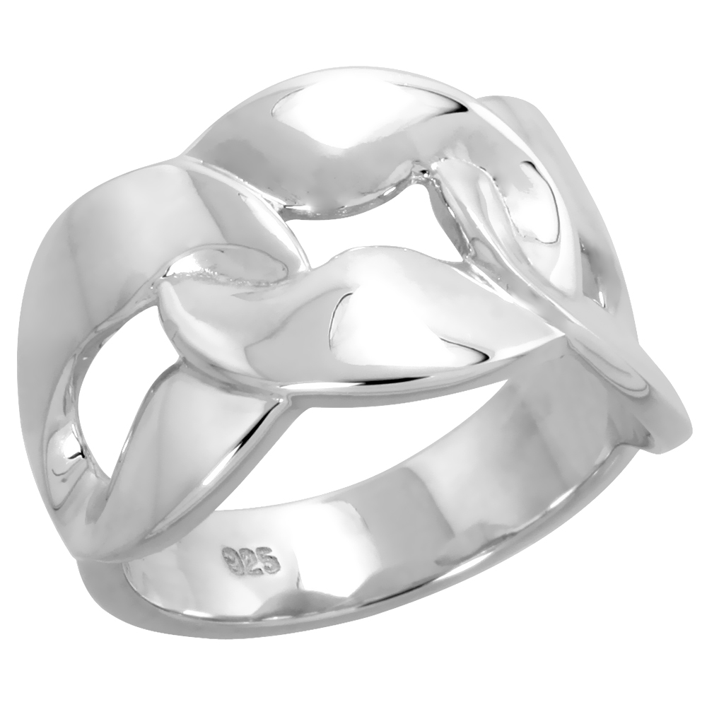 Sterling Silver Chain link Ring for Women Flawless Finish 1/2 inch wide