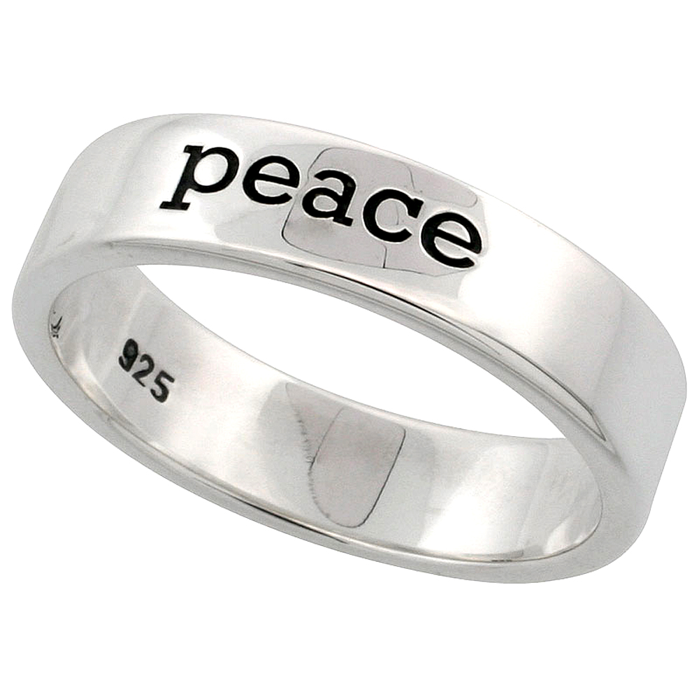 Sterling Silver Word Peace Band Ring Women Flawless finish Pipe Cut 3/16 inch wide