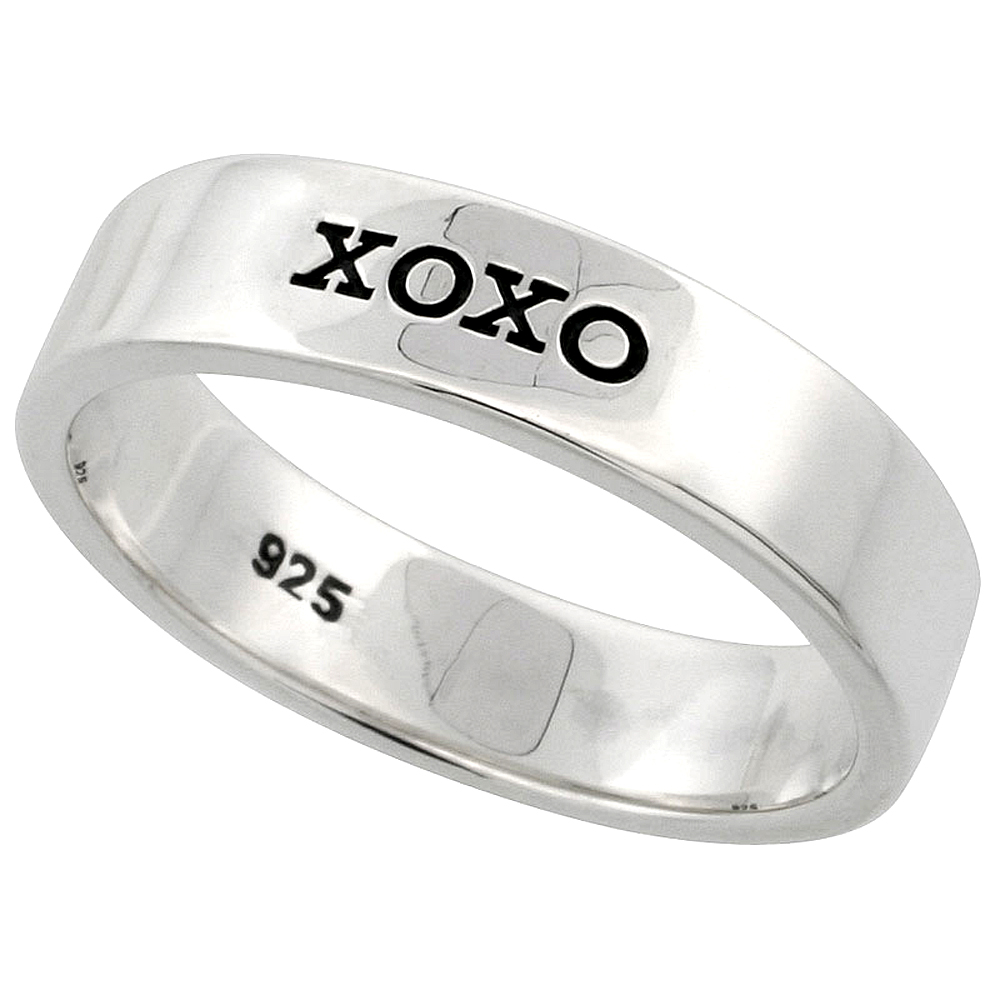 Sterling Silver Word XOXO Band Ring Women Flawless finish Pipe Cut 3/16 inch wide