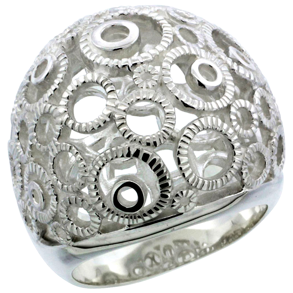 Ladies Sterling Silver Large Bubbly Circles Gallery Ring 7/8 inch wide, sizes 6 - 10