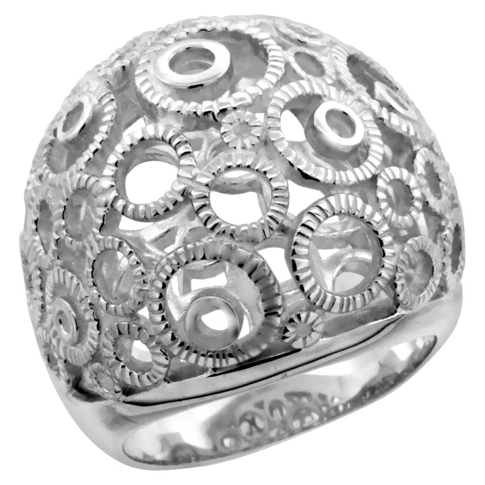 Ladies Sterling Silver Large Bubbly Circles Gallery Domed Ring 7/8 inch wide sizes 6 - 10
