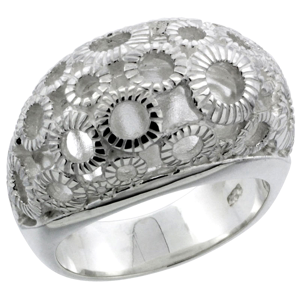 Ladies Sterling Silver Circles Gallery Ring 1/2 inch wide, sizes 6 - 10
