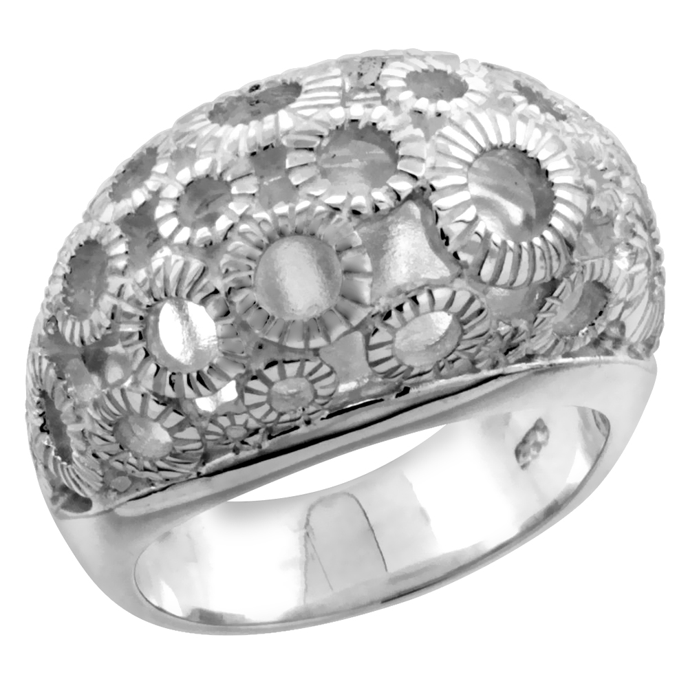 Ladies Sterling Silver Circles Gallery Domed Ring 1/2 inch wide sizes 6 - 10