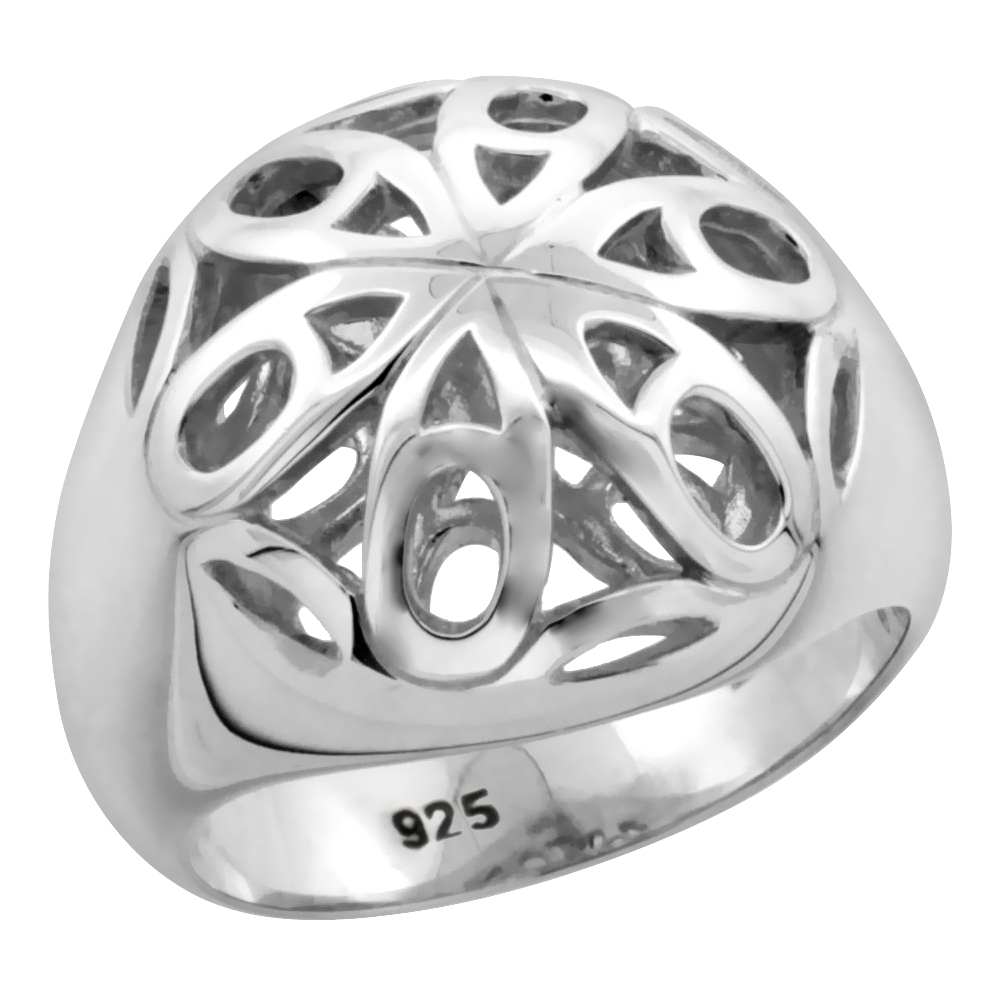 Ladies Sterling Silver Flower Burst Gallery Domed Ring 21/32 inch wide sizes 6 - 10