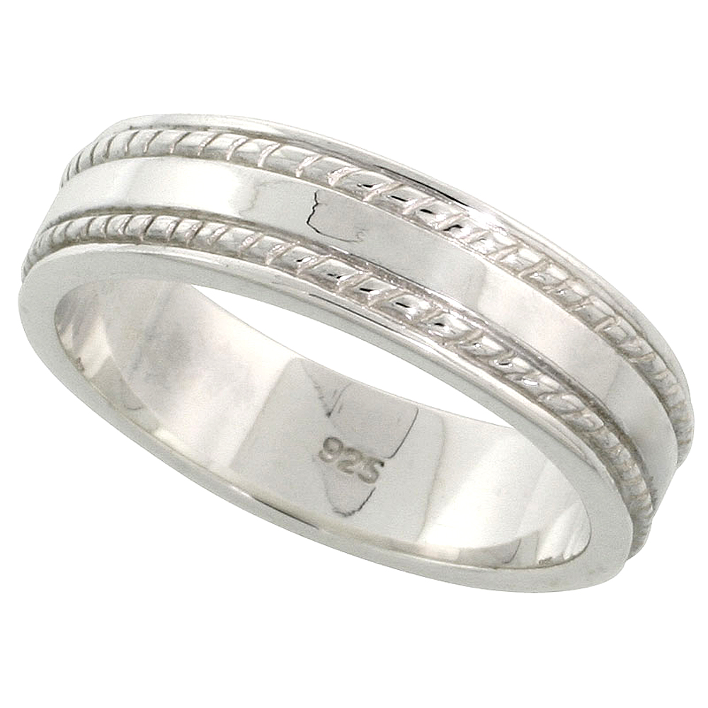 Sterling Silver Double Rope Inlay Wedding Band Ring for Women Flawless finish Band 7/32 inch wide