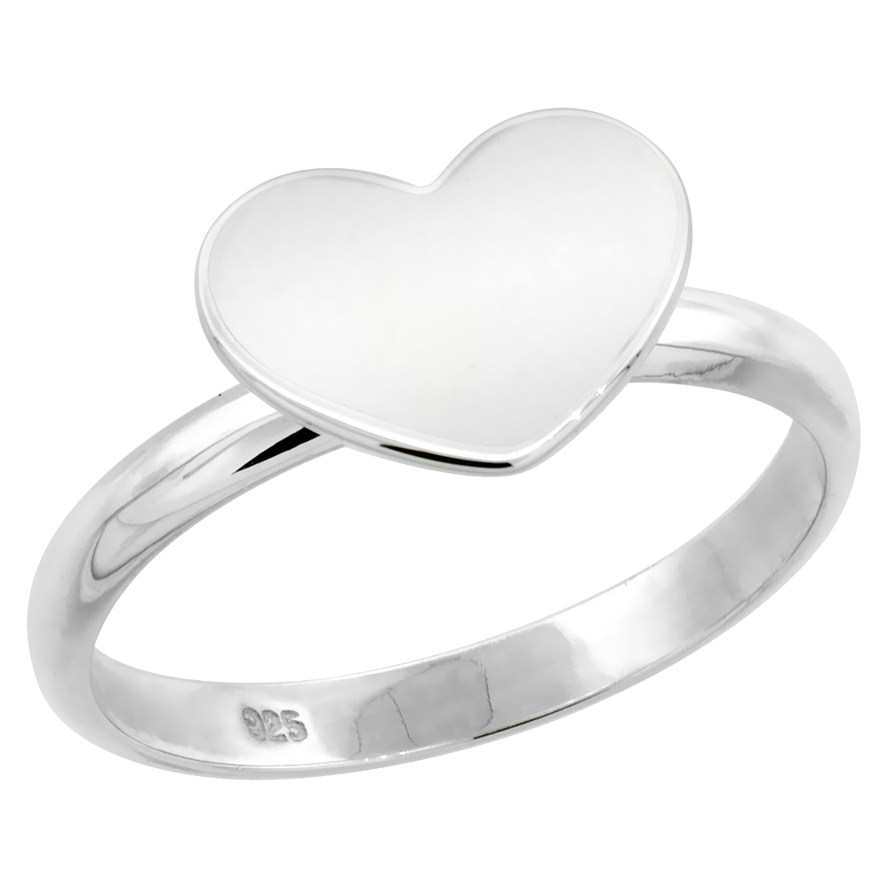 Sterling Silver Plain Solid Heart High Polished Ring 5/16 inch wide sizes 6 - 9 with half sizes
