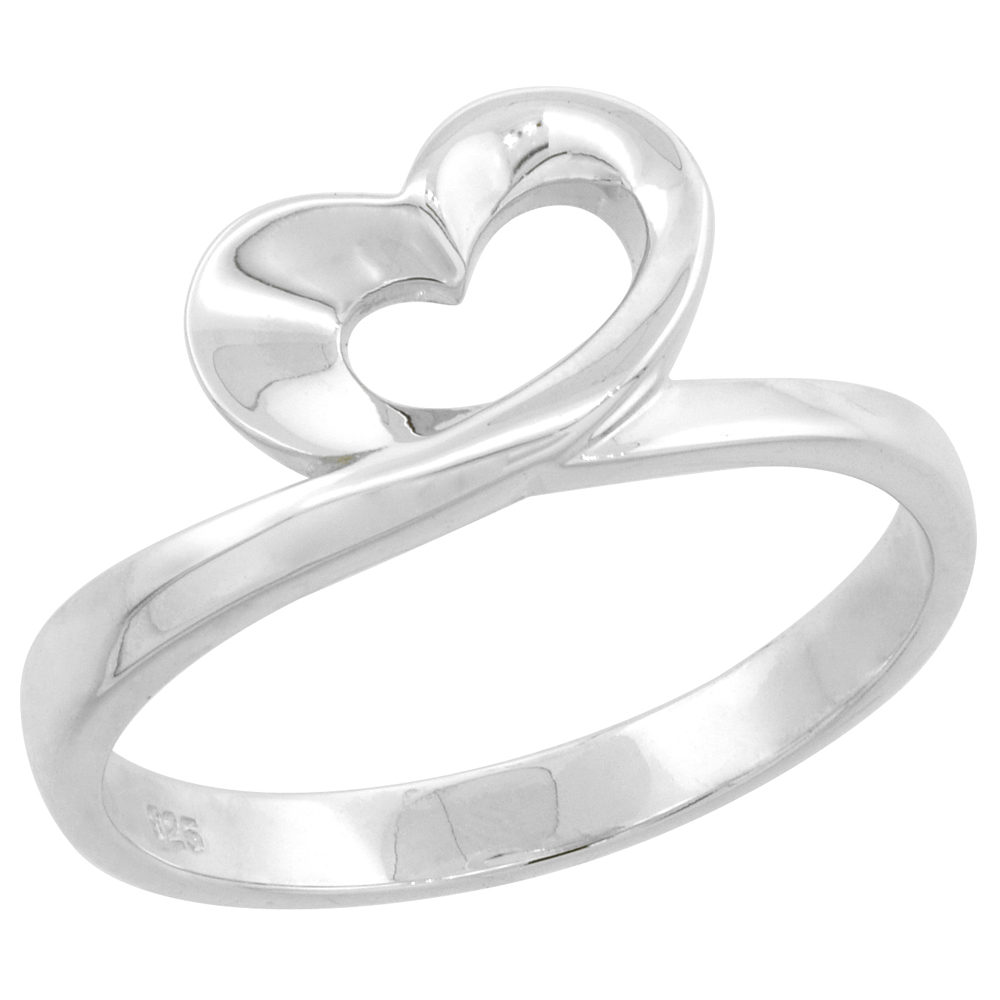 Sterling Silver Open Heart High Polished Ring 5/16 inch wide, sizes 6 - 9 with half sizes