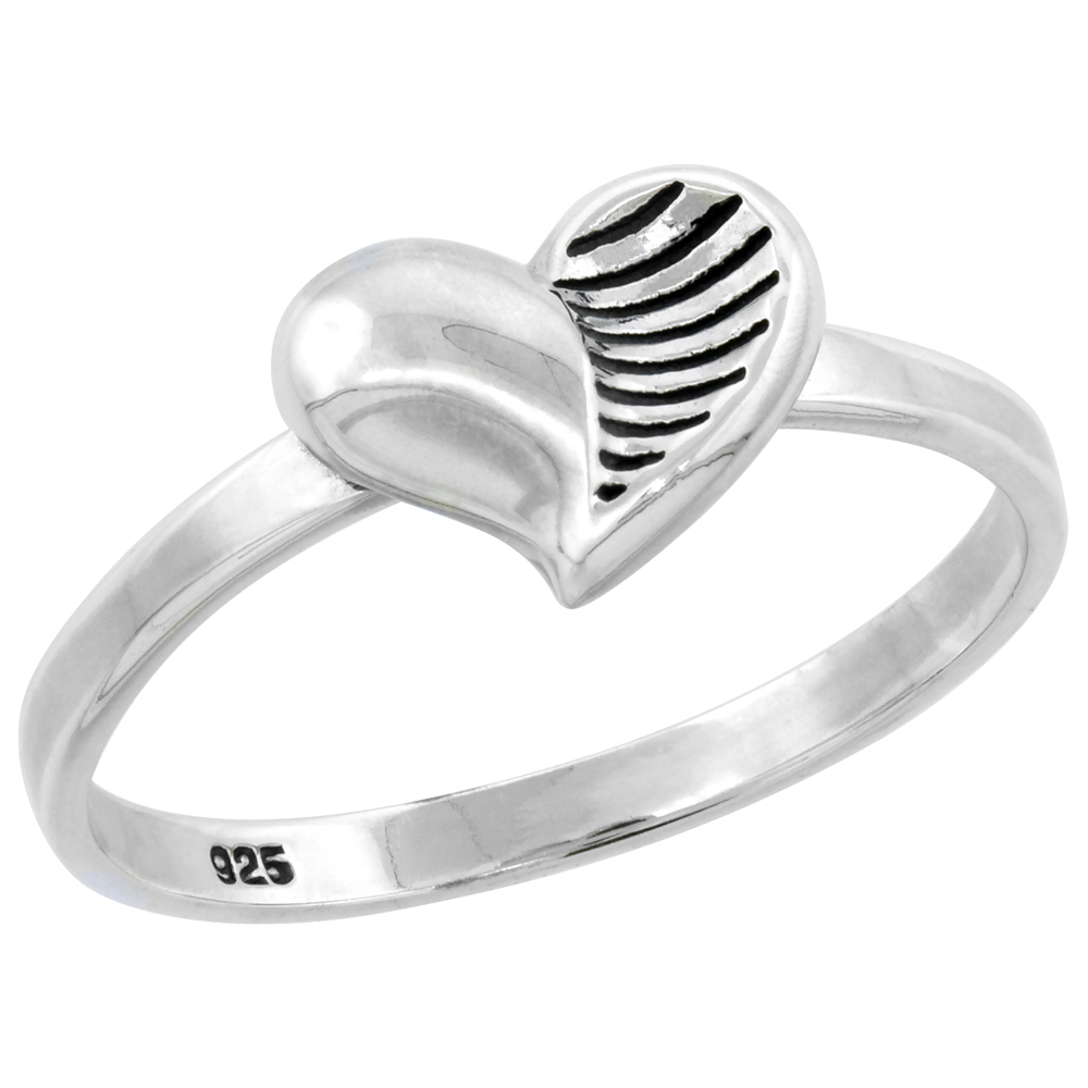 Sterling Silver Heart High Polished Ring 5/16 inch wide sizes 6 - 9 with half sizes