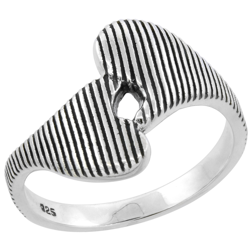 Sterling Silver Two Hearts Milgrain Design High Polished Ring 1/2 inch wide sizes 6 - 9 with half sizes