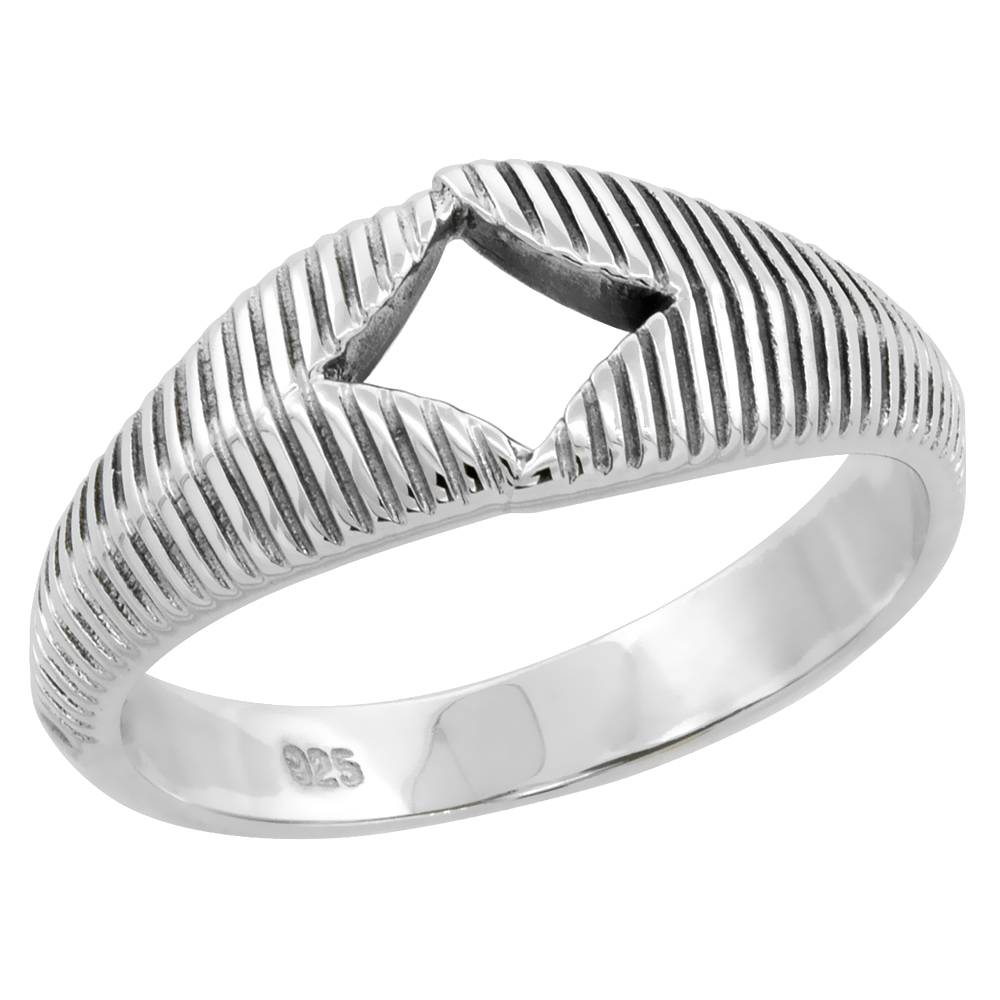 Sterling Silver Square cut-out Milgrain Design High Polished Ring 5/16 inch wide sizes 6 - 9 with half sizes