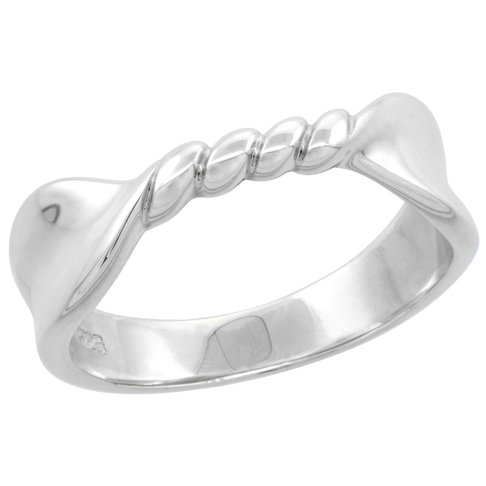Sterling Silver Twisted Center High Polished Ring 5/16 inch wide, sizes 6 - 9 with half sizes