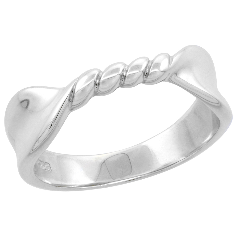Sterling Silver Twisted Center High Polished Ring 5/16 inch wide sizes 6 - 9 with half sizes