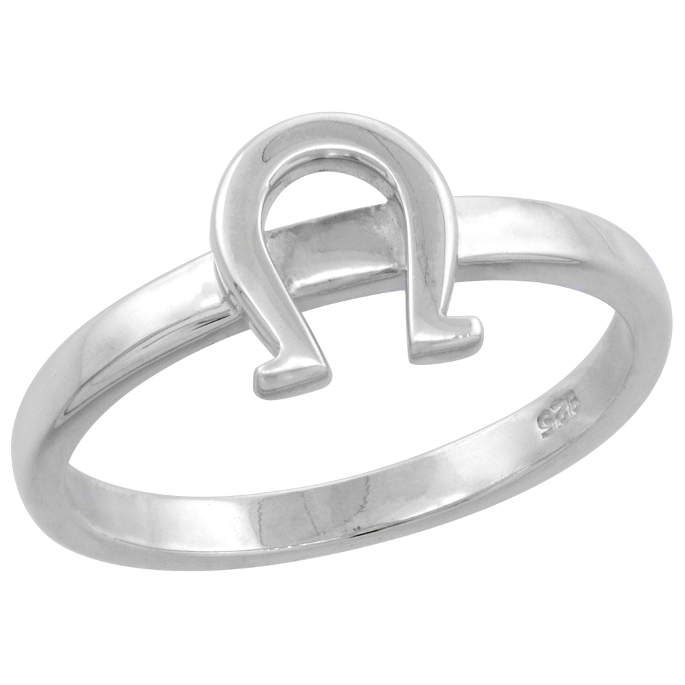 Sterling Silver Horseshoe High Polished Ring 5/16 inch wide, sizes 6 - 9 with half sizes