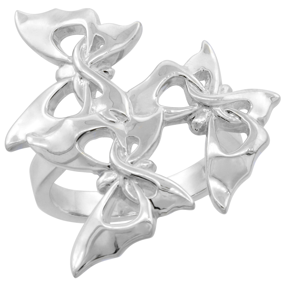 Sterling Silver Butterflies High Polished Ring 1 1/16 inch wide, sizes 6 - 9 with half sizes