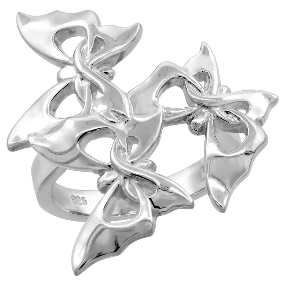Sterling Silver Butterflies High Polished Ring 1 1/16 inch wide sizes 6 - 9 with half sizes
