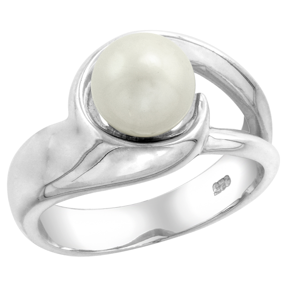 STERLING SILVER PEARL RING FOR WOMEN SWIRL 1/2 INCH WIDE SIZES 5-10