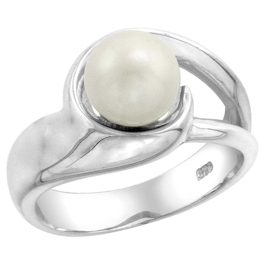 Sterling silver Pearl Ring for Women Swirl 1/2 inch wide sizes 5-10