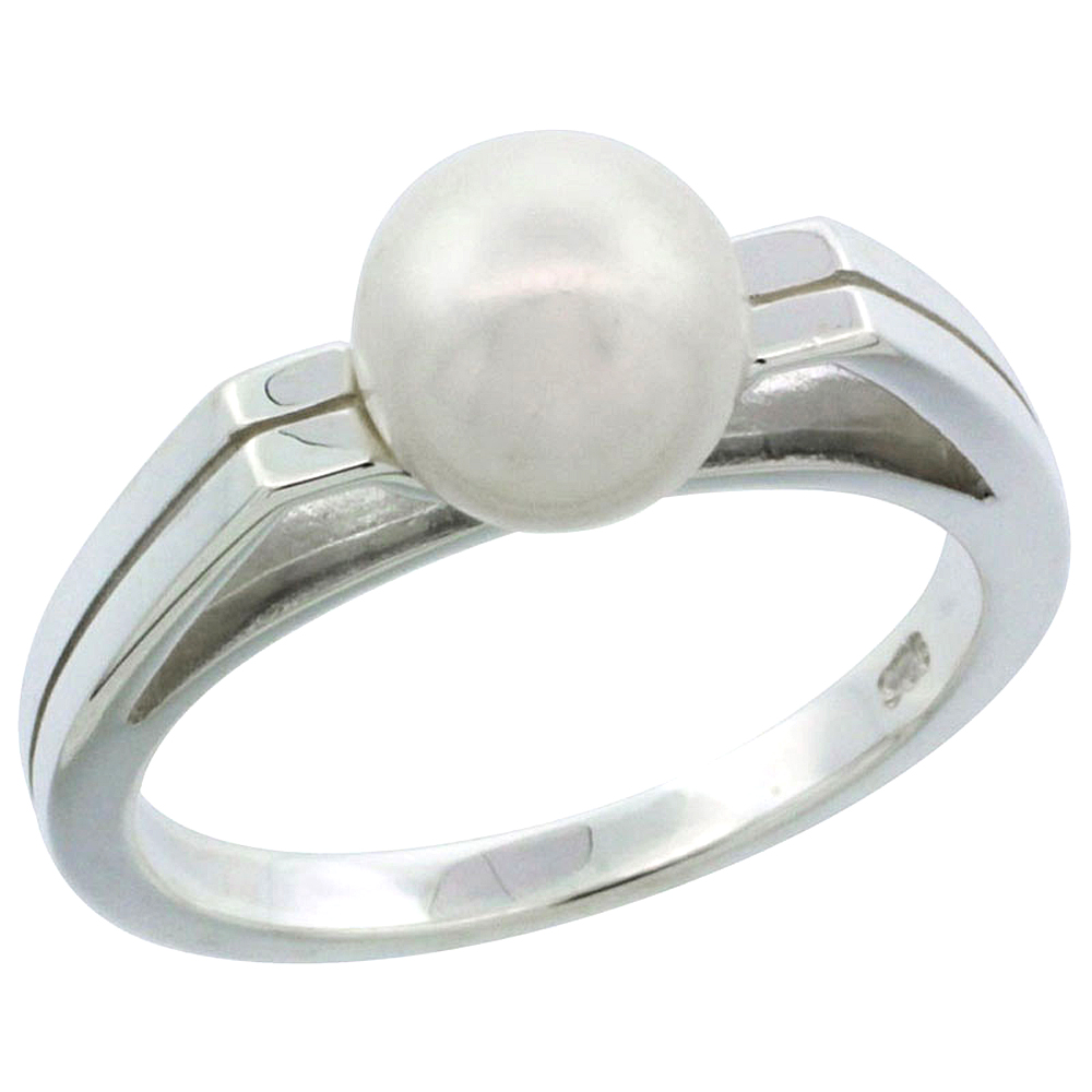 STERLING SILVER PEARL RING FOR WOMEN GROOVED 1/8 INCH WIDE SIZES 5-10