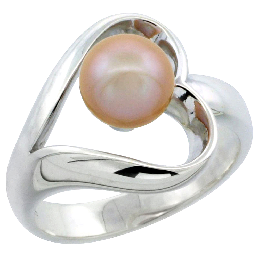 Sterling silver Pink Pearl Heart Ring for Women 19/32 inch wide sizes 5-10