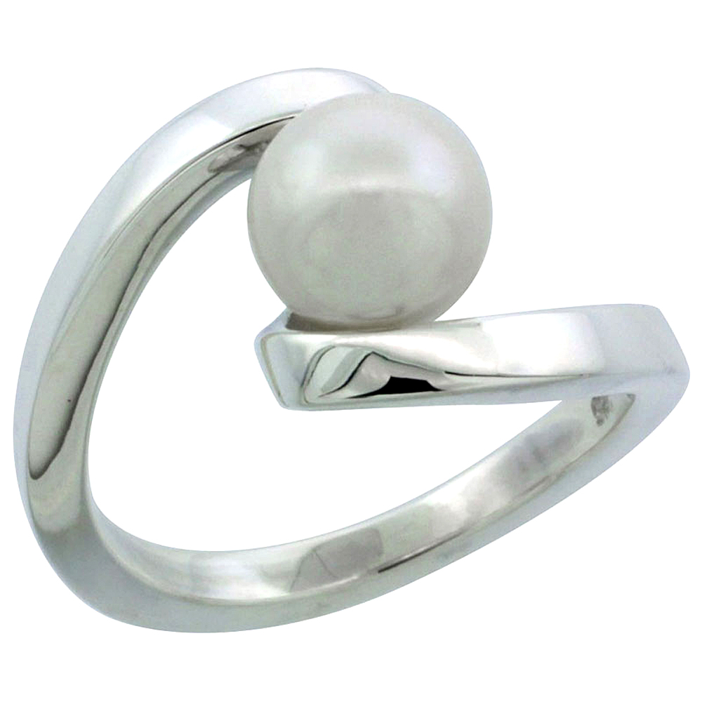 Sterling silver Pearl Ring for Women Swirl 7/16 inch wide sizes 5-10