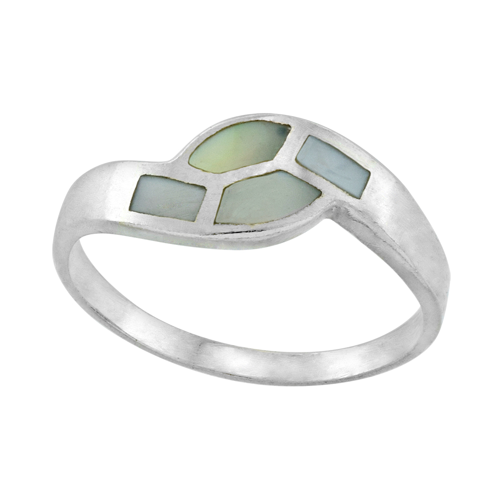 Dainty 1/4 inch Sterling Silver 4-Stone Inlay Bypass Mother of Pearl Ring for Women and Girls sizes 3-10