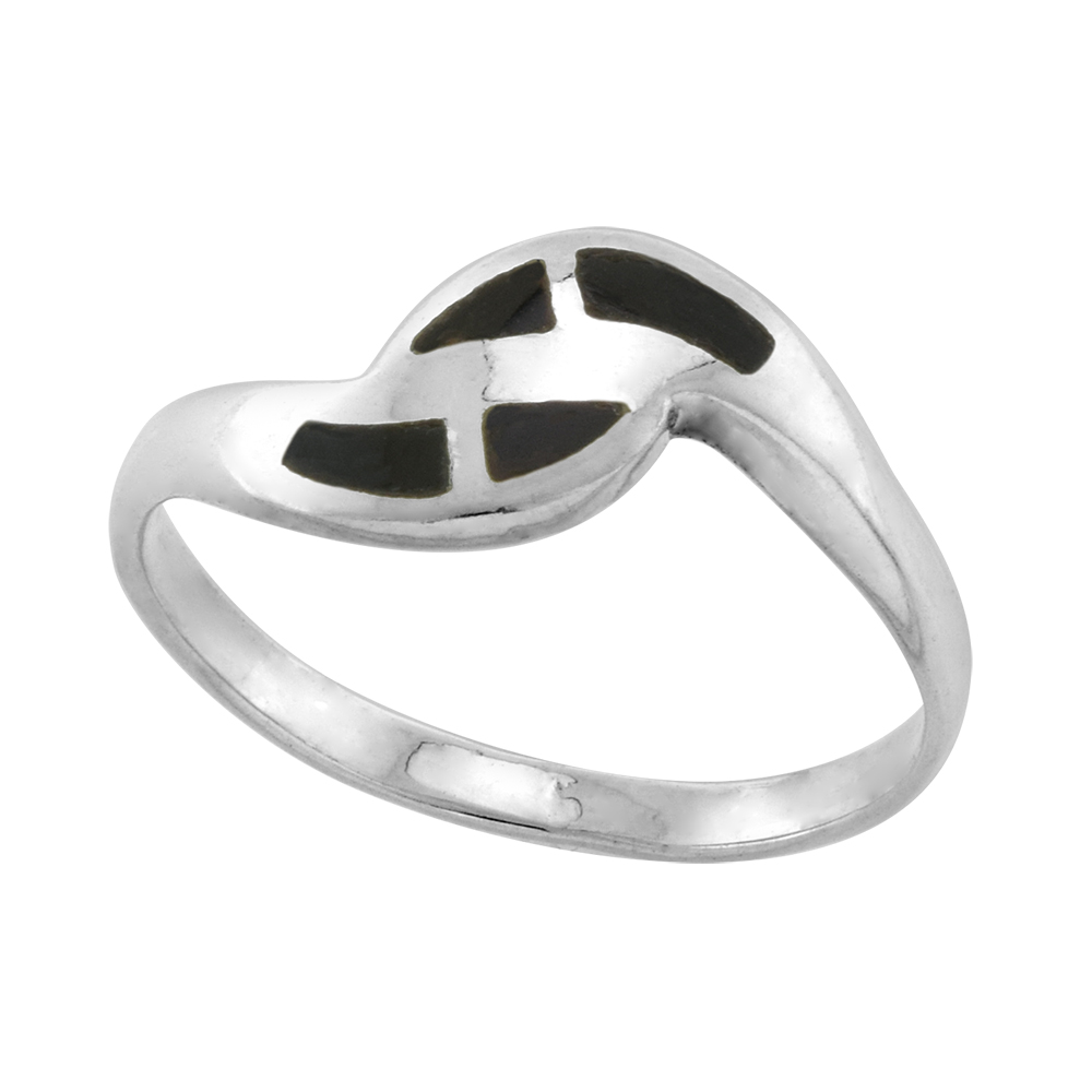 Dainty 1/4 inch Sterling Silver 4-Stone Inlay Bypass Jet Stone Ring for Women and Girls sizes 4-10