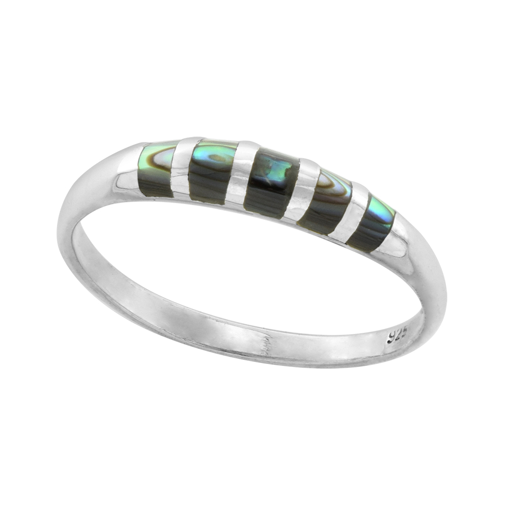 Tiny 1/8 inch Sterling Silver Domed 5 Stone Inlay Abalone Shell Ring for Women and Girls sizes 4-10.5