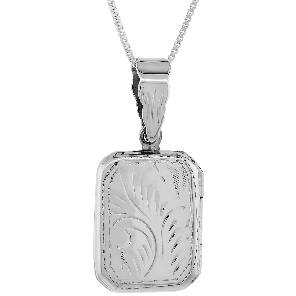 Small Sterling Silver Engraved 1/2 x 3/4 inch Octagon Locket Necklace for Women Handmade Available with or without Chain