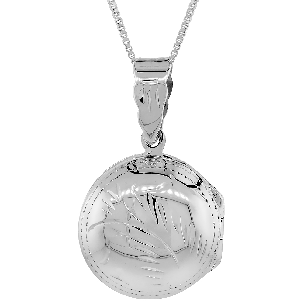 SMALL STERLING SILVER ENGRAVED 3/4 INCH ROUND LOCKET PENDANT FOR WOMEN HANDMADE NO CHAIN INCLUDED (NO CHAIN)