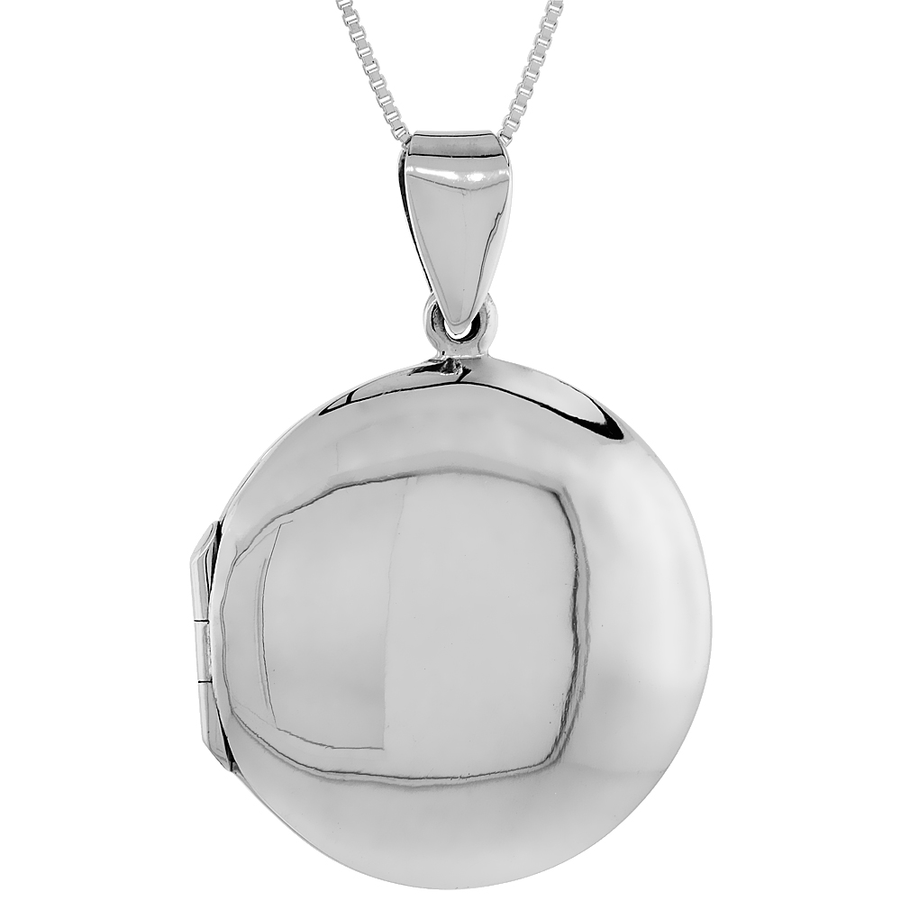 Sterling Silver Engraved 1 1/8 inch Round Locket Necklace for Women Handmade Available with or without Chain